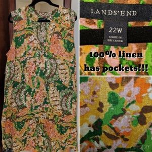 Lands End Linen Sheath Dress with Pockets, size 22